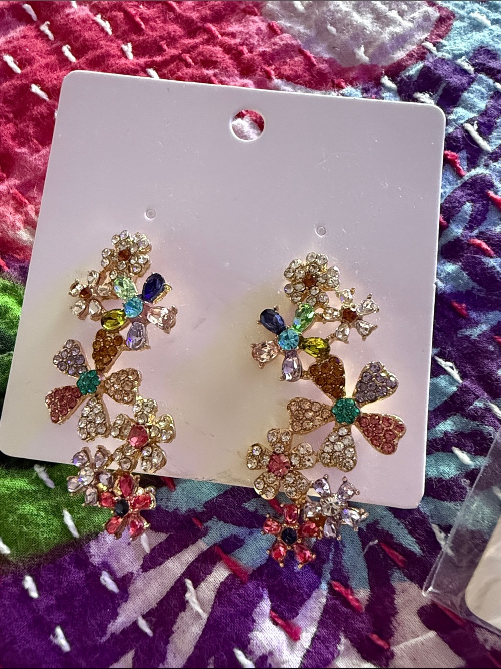 Gold-Tone Floral Crystal Drop Earrings w/ earcuffs Free 3-pack of posts.